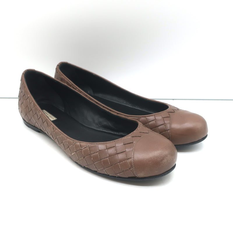 Bottega Veneta Intrecciato Leather Ballet Flats Brown Size 38.5