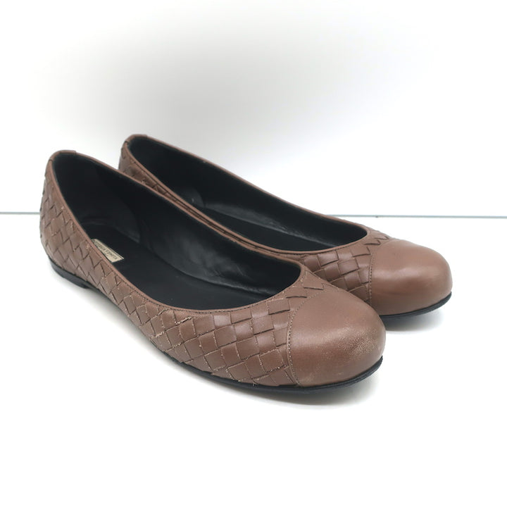 Bottega Veneta Intrecciato Leather Ballet Flats Brown Size 38.5