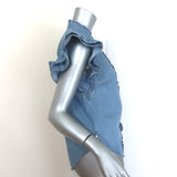 Veronica Beard Tenille Ruffled Flutter Sleeve Top Blue Chambray Size Small
