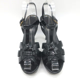 Saint Laurent Tribute 105 Platform T-Strap Sandals Black Patent Leather Size 37