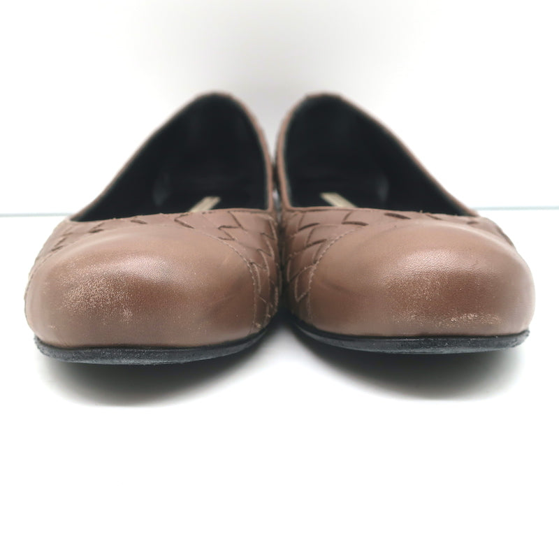 Bottega Veneta Intrecciato Leather Ballet Flats Brown Size 38.5