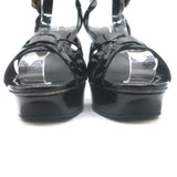 Saint Laurent Tribute 105 Platform T-Strap Sandals Black Patent Leather Size 37