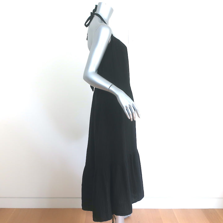 XIRENA Halter Midi Dress Reagen Black Cotton Gauze Size Small NEW