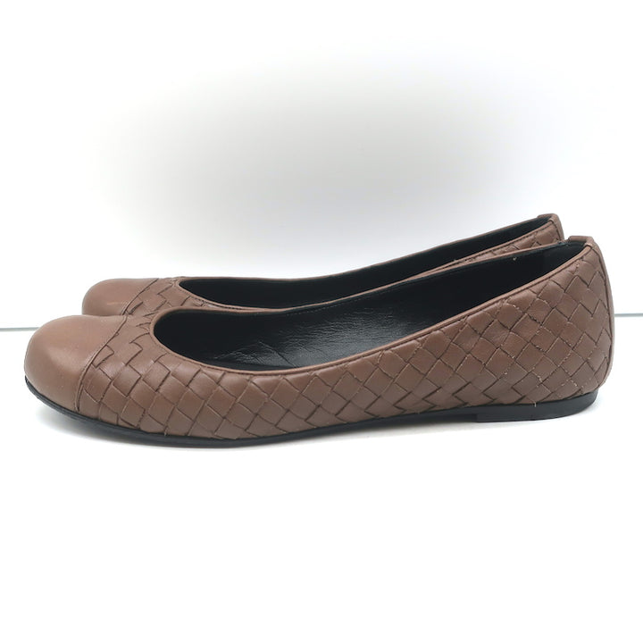 Bottega Veneta Intrecciato Leather Ballet Flats Brown Size 38.5