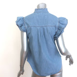 Veronica Beard Tenille Ruffled Flutter Sleeve Top Blue Chambray Size Small
