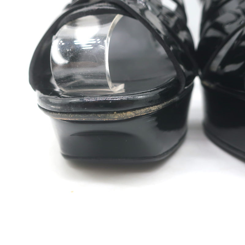 Saint Laurent Tribute 105 Platform T-Strap Sandals Black Patent Leather Size 37
