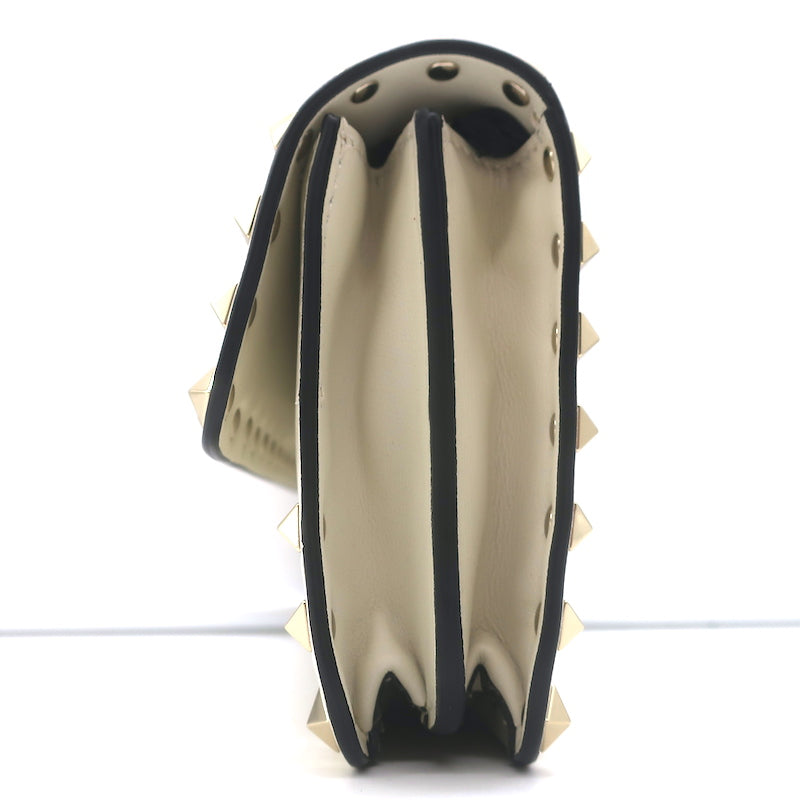 Valentino Rockstud Wallet on Chain Cream Leather Small Clutch Bag