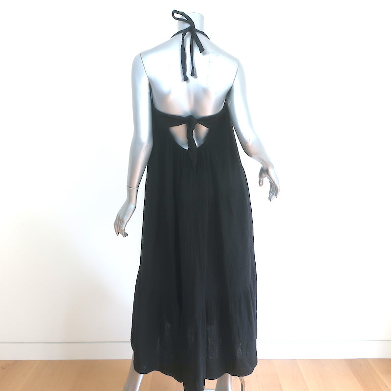 XIRENA Halter Midi Dress Reagen Black Cotton Gauze Size Small NEW