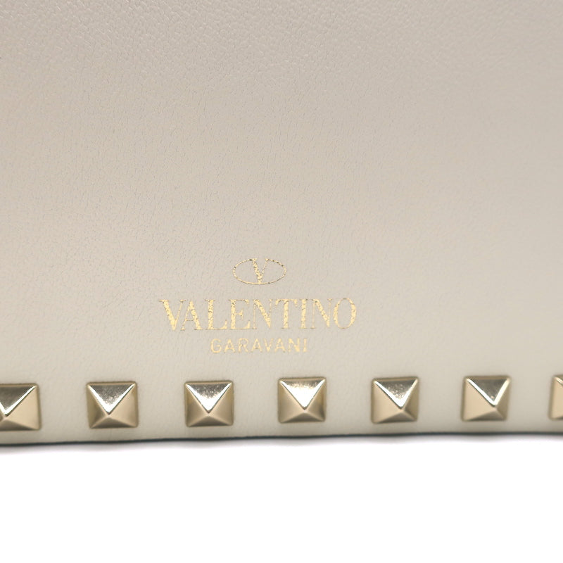 Valentino Rockstud Wallet on Chain Cream Leather Small Clutch Bag
