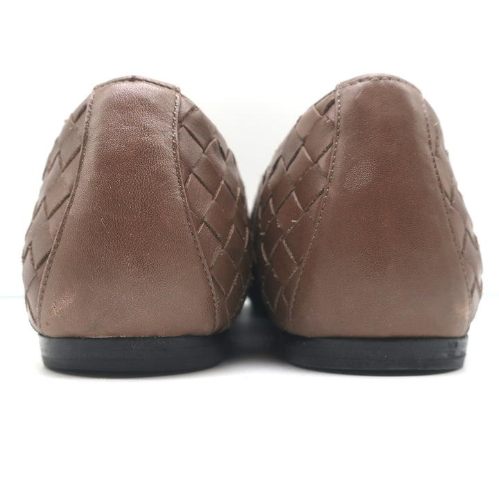 Bottega Veneta Intrecciato Leather Ballet Flats Brown Size 38.5