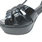 Saint Laurent Tribute 105 Platform T-Strap Sandals Black Patent Leather Size 37