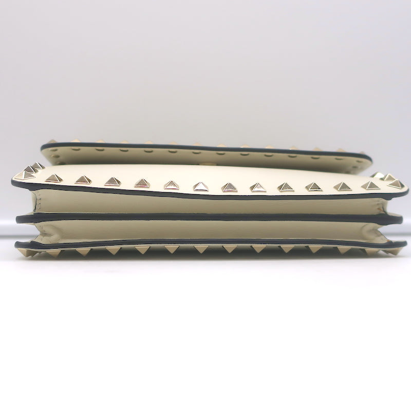 Valentino Rockstud Wallet on Chain Cream Leather Small Clutch Bag