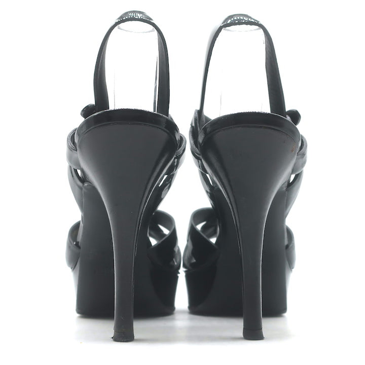 Saint Laurent Tribute 105 Platform T-Strap Sandals Black Patent Leather Size 37