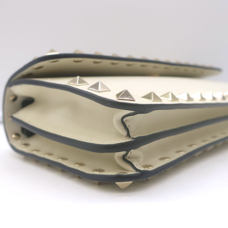 Valentino Rockstud Wallet on Chain Cream Leather Small Clutch Bag
