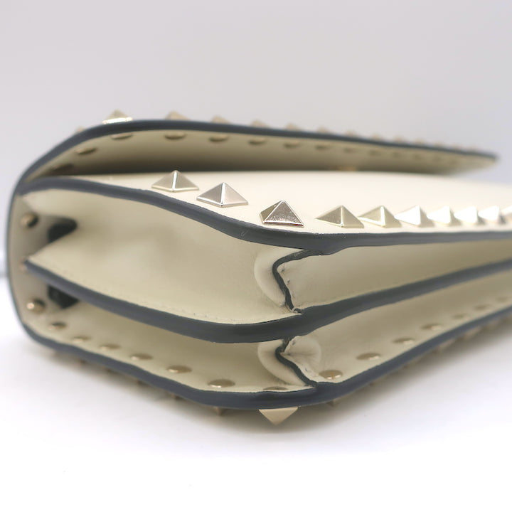 Valentino Rockstud Wallet on Chain Cream Leather Small Clutch Bag