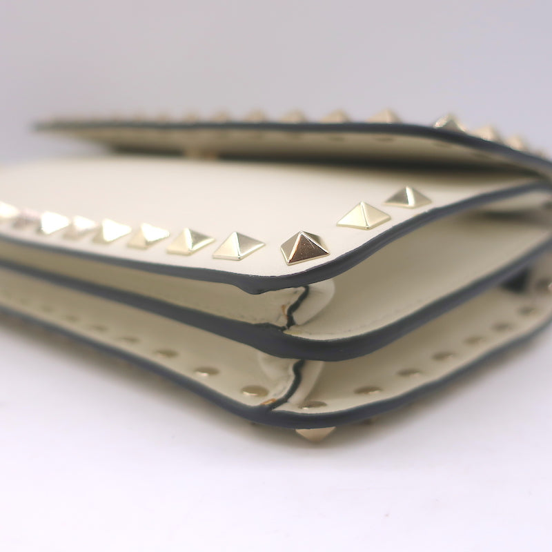 Valentino Rockstud Wallet on Chain Cream Leather Small Clutch Bag