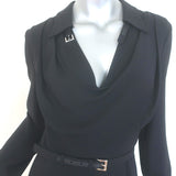 Prada Belted Cowl Neck Midi Dress Black Crepe Size 42