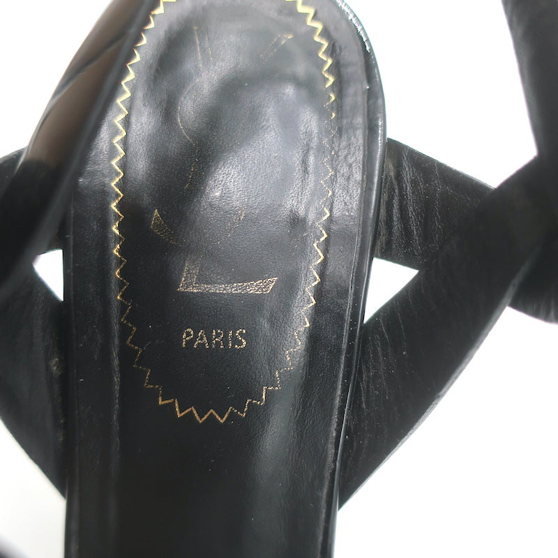 Saint Laurent Tribute 105 Platform T-Strap Sandals Black Patent Leather Size 37