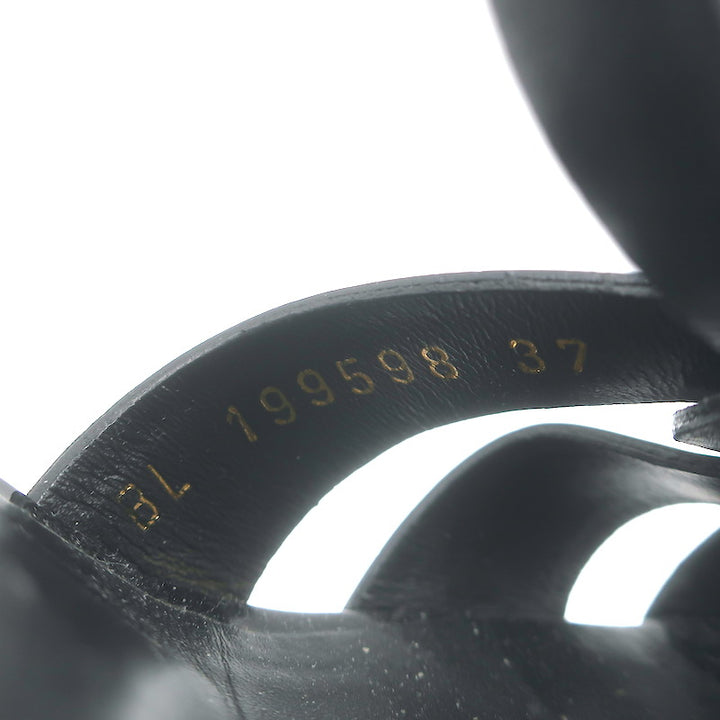 Saint Laurent Tribute 105 Platform T-Strap Sandals Black Patent Leather Size 37