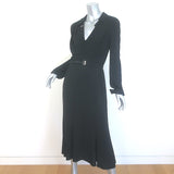 Prada Belted Cowl Neck Midi Dress Black Crepe Size 42