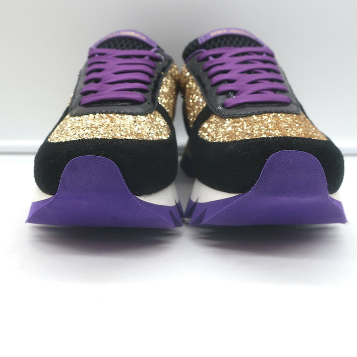 Dolce &amp; Gabbana Capri Gold Glitter Running Sneakers Black Suede Size 37 NEW