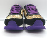 Dolce & Gabbana Capri Gold Glitter Running Sneakers Black Suede Size 37 NEW