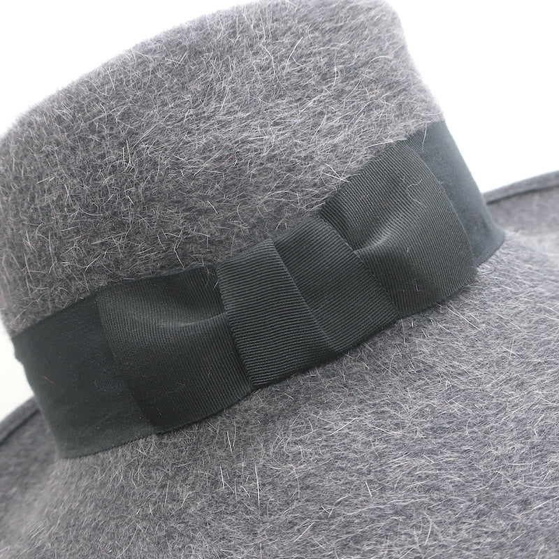 Eric Javits Zora Fedora Hat Gray Wool Felt with Black Ribbon One Size
