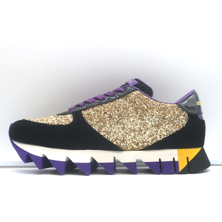 Dolce &amp; Gabbana Capri Gold Glitter Running Sneakers Black Suede Size 37 NEW
