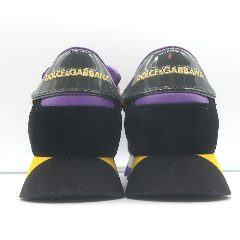 Dolce &amp; Gabbana Capri Gold Glitter Running Sneakers Black Suede Size 37 NEW