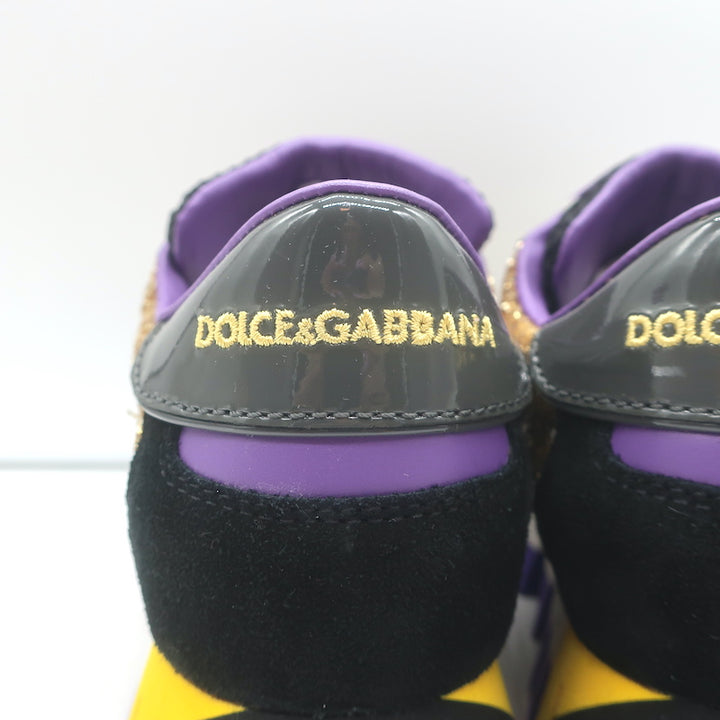 Dolce &amp; Gabbana Capri Gold Glitter Running Sneakers Black Suede Size 37 NEW