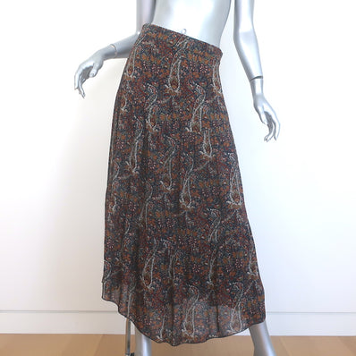 Saint Laurent Paisley Print Tiered Midi Skirt Brown/Multi Crepe Size 40