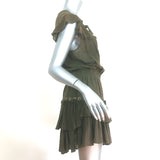 MISA Ruffled Mini Dress Verene Olive Grommet-Trim Gauze Size Small