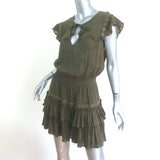 MISA Ruffled Mini Dress Verene Olive Grommet-Trim Gauze Size Small