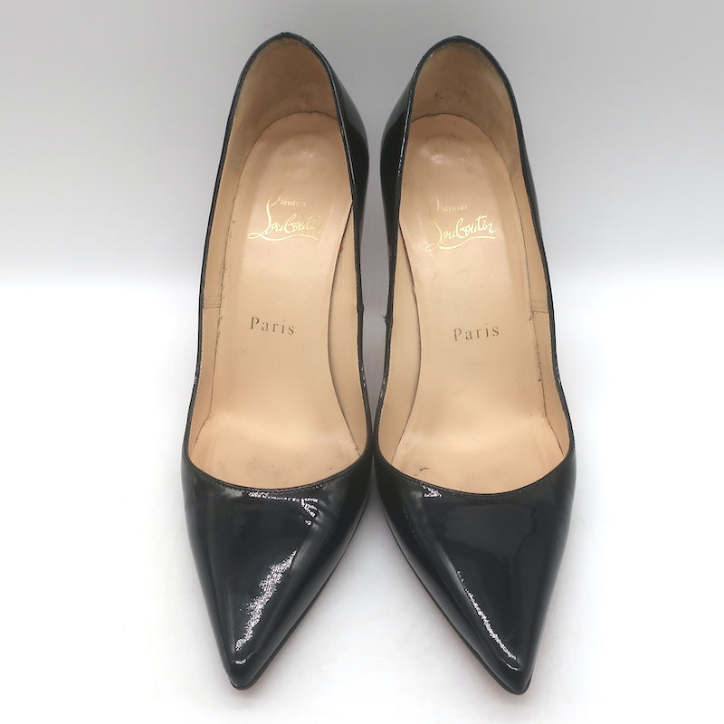 Christian Louboutin Pigalle 100 Pointed Toe Pumps Black Patent Leather Size 37