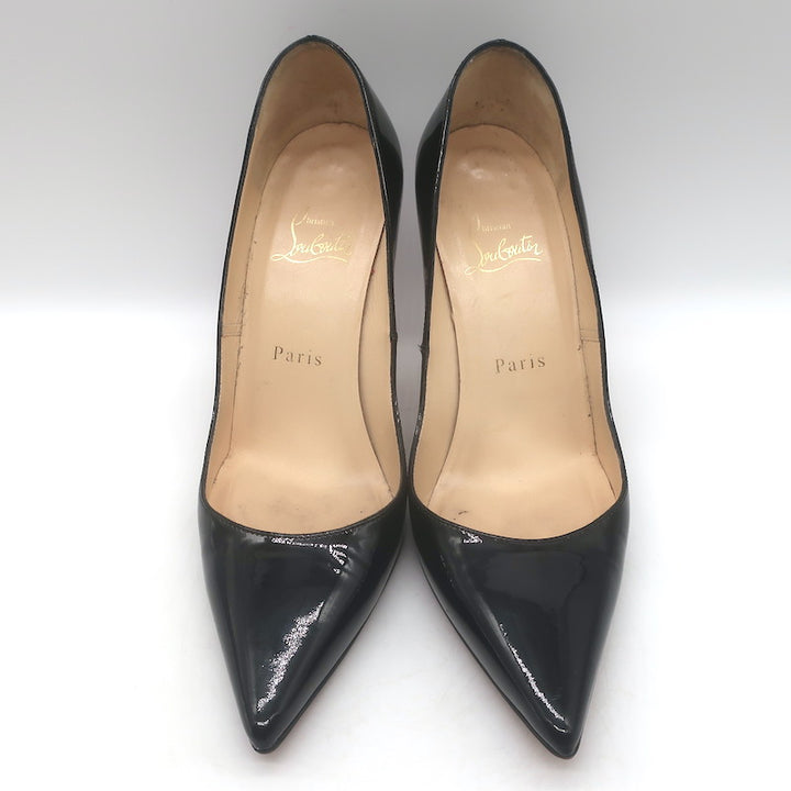 Christian Louboutin Pigalle 100 Pointed Toe Pumps Black Patent Leather Size 37