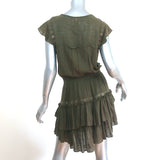 MISA Ruffled Mini Dress Verene Olive Grommet-Trim Gauze Size Small