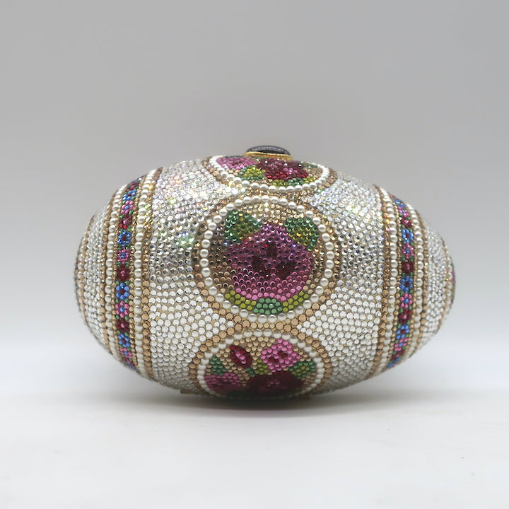 Judith Leiber Crystal Faberge Egg Minaudiere Silver/Multi Mini Crossbody Clutch