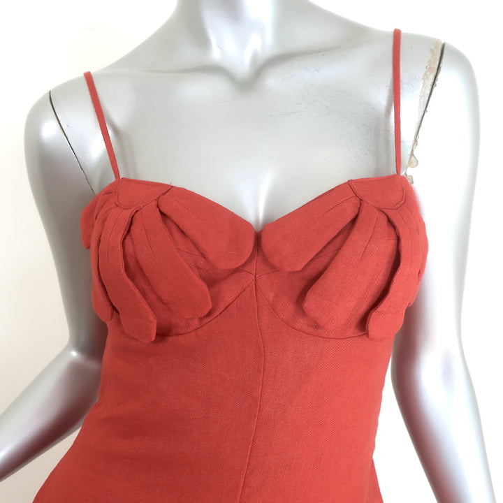 FARM Rio Petals Bodice Jumpsuit Red Linen Size Extra Small NEW