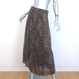 Saint Laurent Paisley Print Tiered Midi Skirt Brown/Multi Crepe Size 40