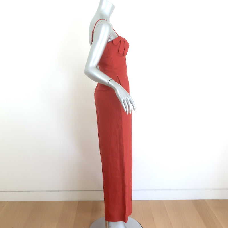 FARM Rio Petals Bodice Jumpsuit Red Linen Size Extra Small NEW