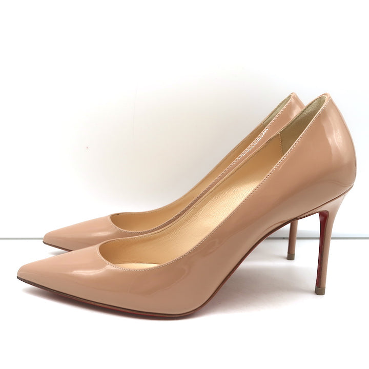 Christian Louboutin Kate 85 Pumps Nude Patent Leather Size 37 Pointed Toe Heels