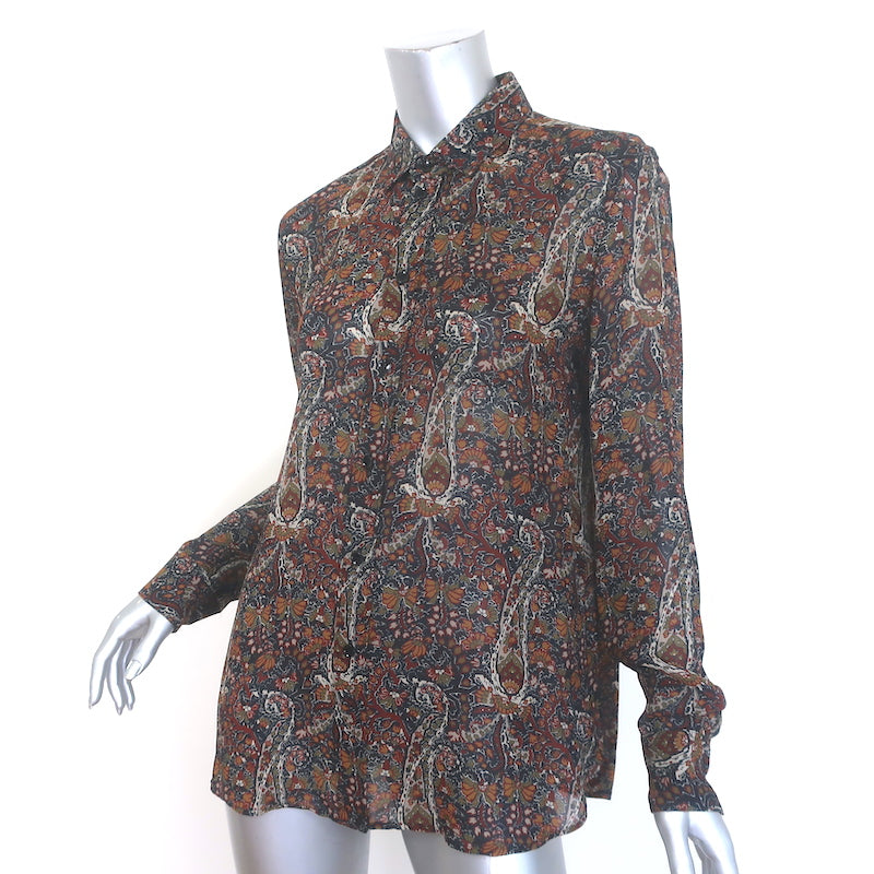 Saint Laurent Paisley Print Button Down Shirt Brown/Multi Crepe Size 40