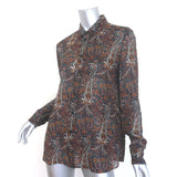 Saint Laurent Paisley Print Button Down Shirt Brown/Multi Crepe Size 40
