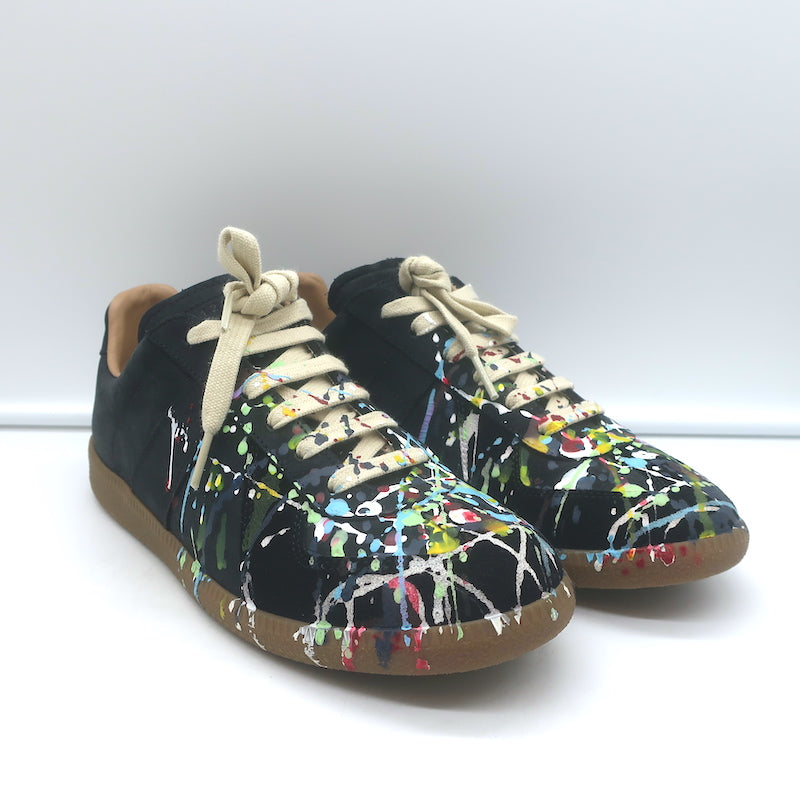 Maison Margiela Replica Paint Splatter Low Top Sneakers Black Suede Size 40 NEW
