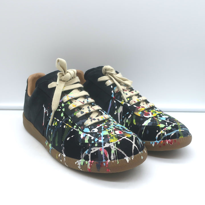 Maison Margiela Replica Paint Splatter Low Top Sneakers Black Suede Size 40 NEW