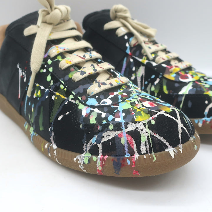 Maison Margiela Replica Paint Splatter Low Top Sneakers Black Suede Size 40 NEW