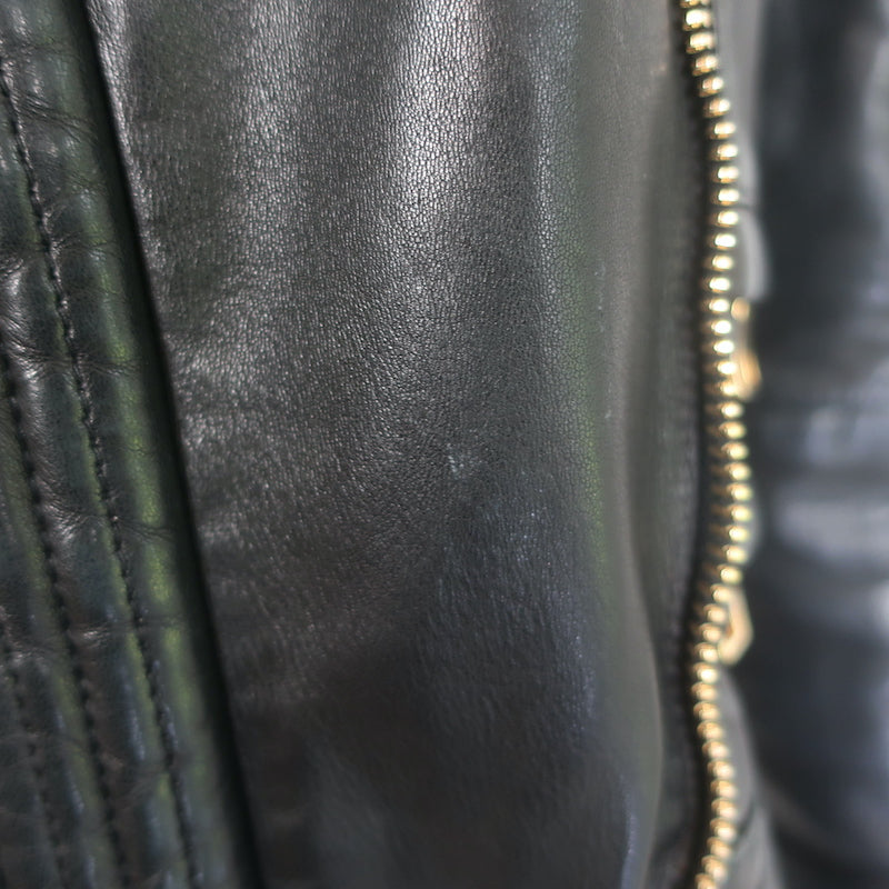 Balmain Multi-Pocket Leather Moto Jacket Black Quilted Leather Size 36