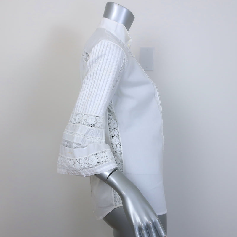 Roberto Cavalli Lace-Trimmed Bell Sleeve Shirt White Cotton Size 40