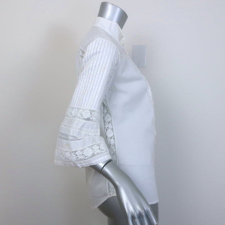 Roberto Cavalli Lace-Trimmed Bell Sleeve Shirt White Cotton Size 40