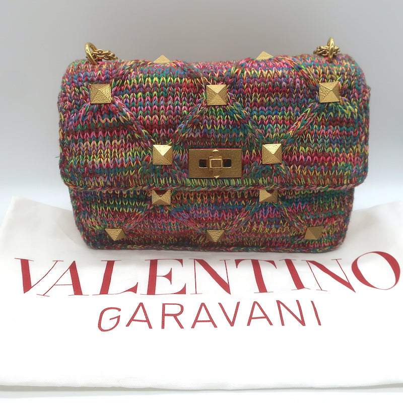 Valentino Roman Stud Rainbow Knit Chain Strap Shoulder Bag NEW